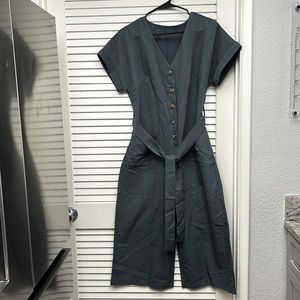 Acelitt Slate Blue/Grey Jumpsuit with Belt and Pockets